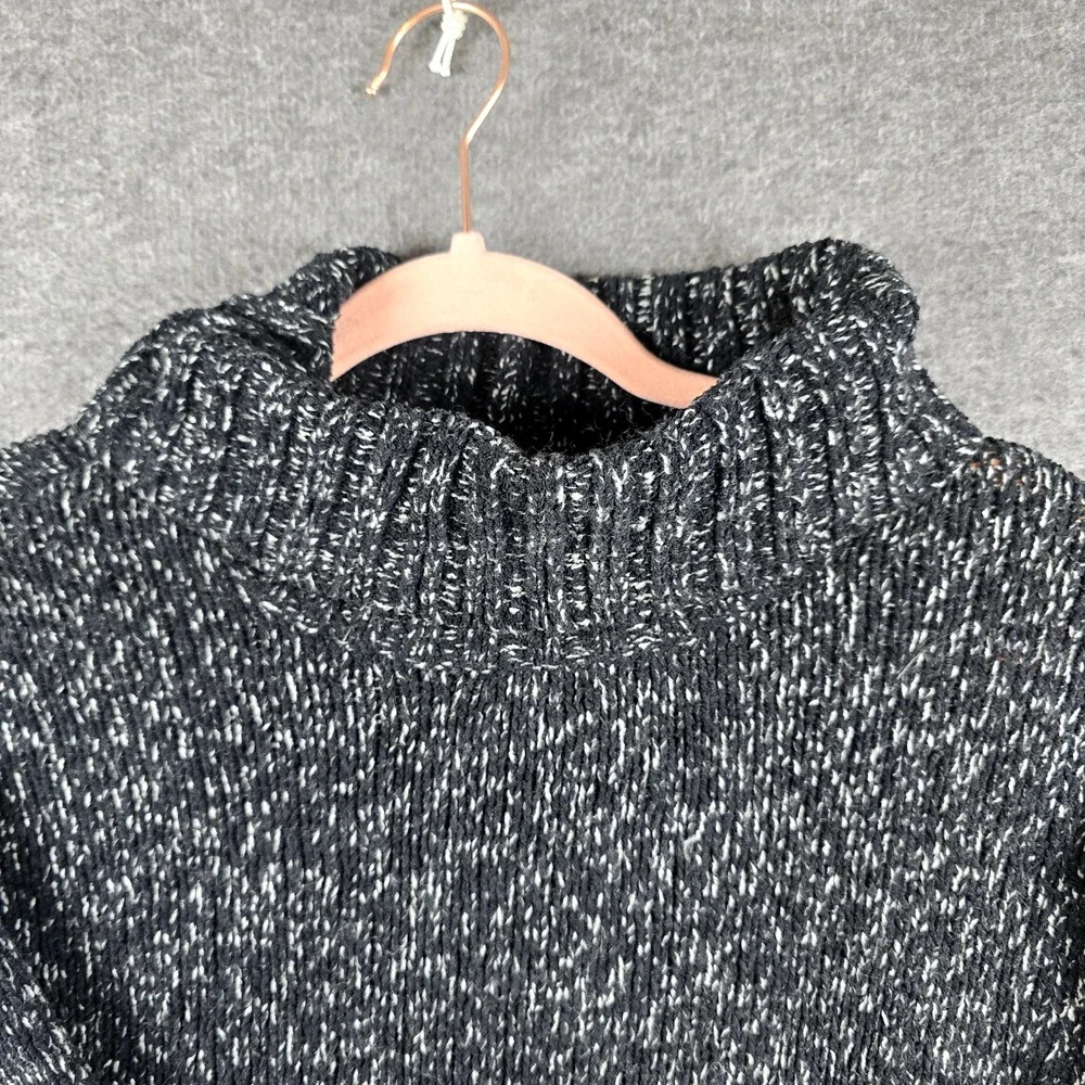 Eddie‎ Bauer Sweater Women M Long Turtleneck Black White Oversize Heavy Weight